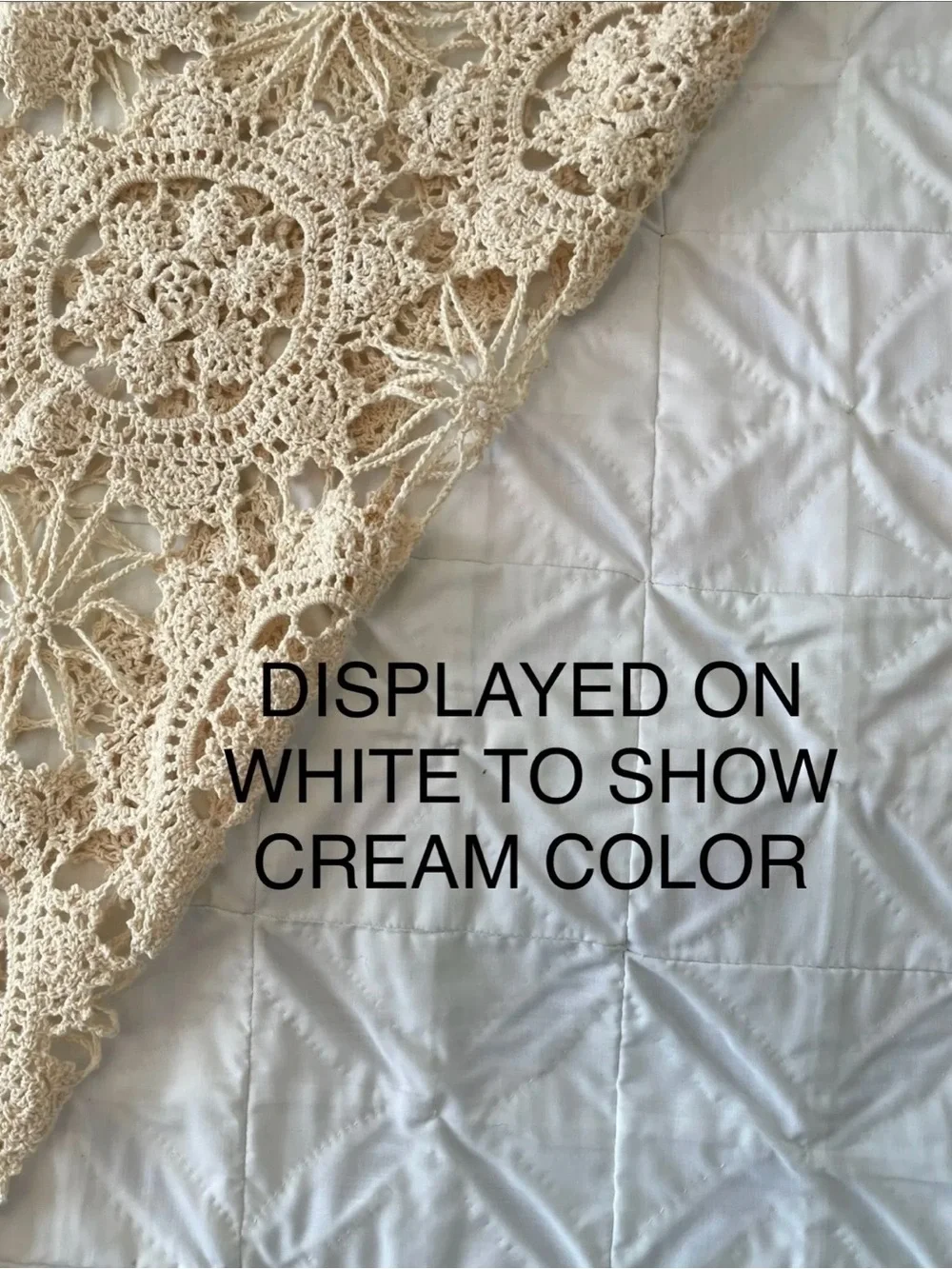 Vintage Cream Crocheted Coverlet w Matching Pillow Sham